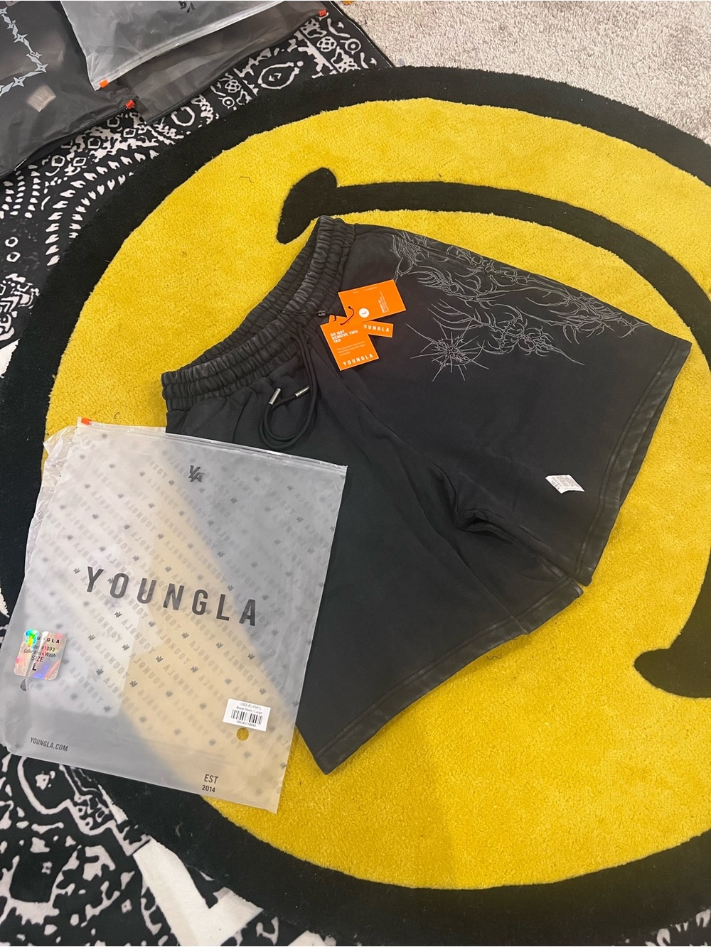 YoungLA Black Athletic Graphic Drawstring Shorts